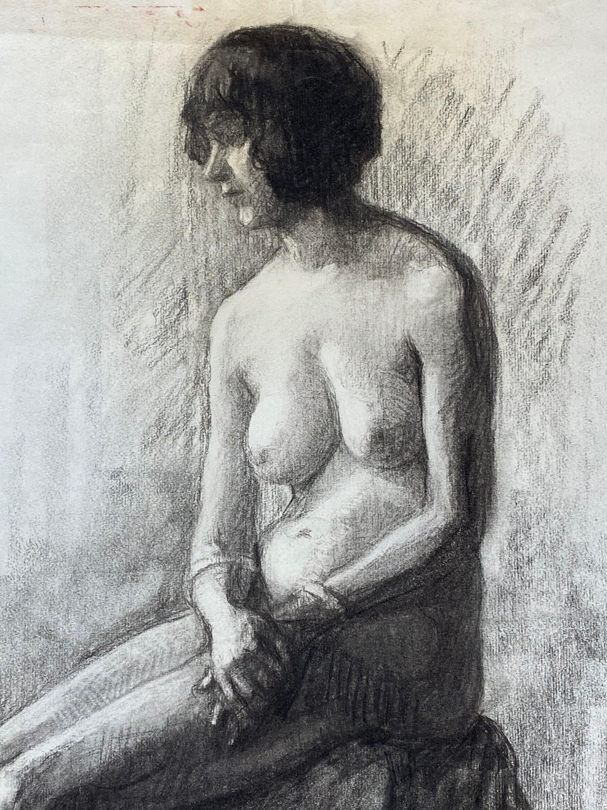 Unknown1920's French Charcoal Sketch Of Seated Nude Lady The Artists Model1920s photo furniture