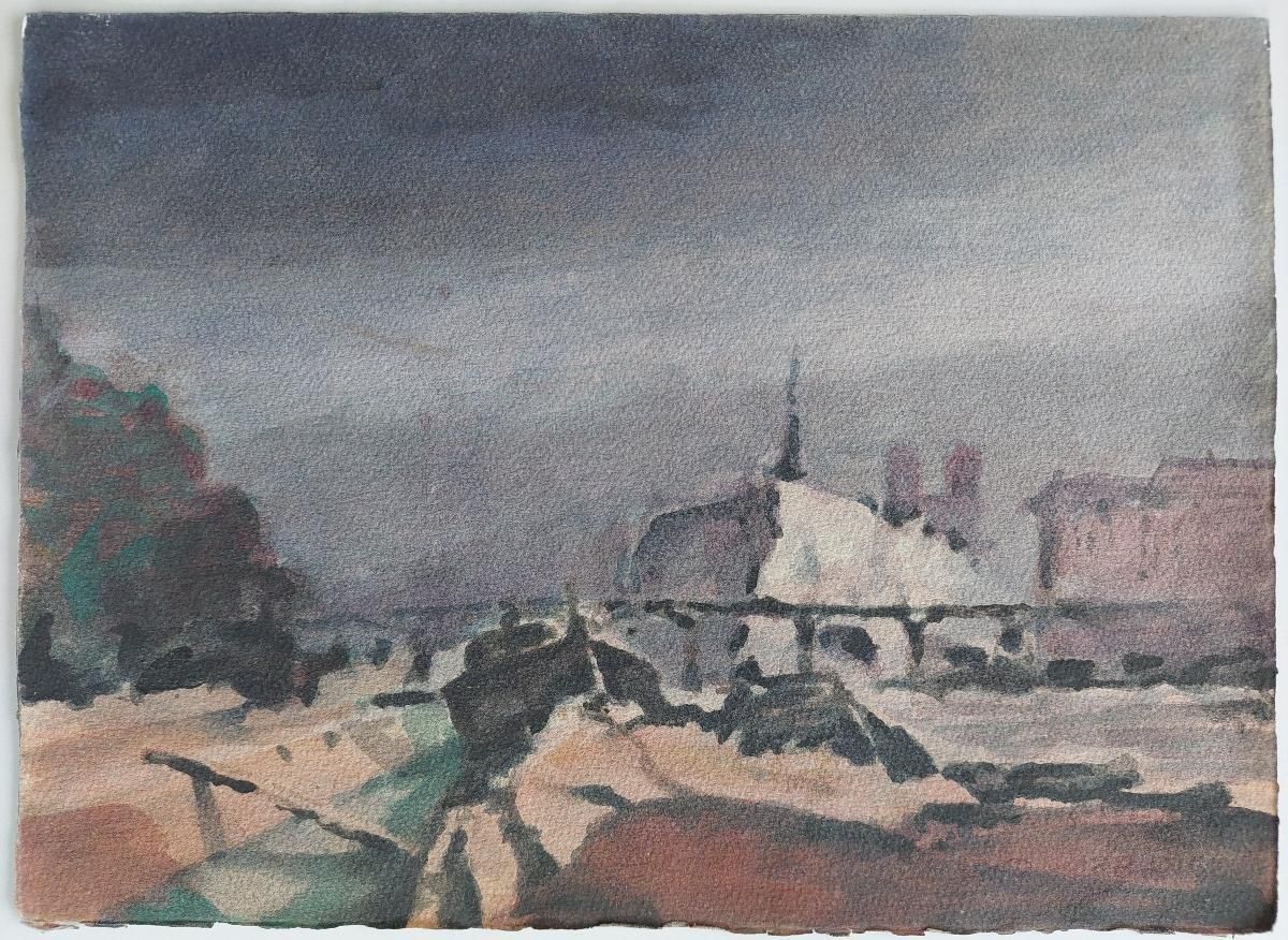 Unknownfrench Modernist Cubist Painting Storm Approaching Paris21st Century photo furniture