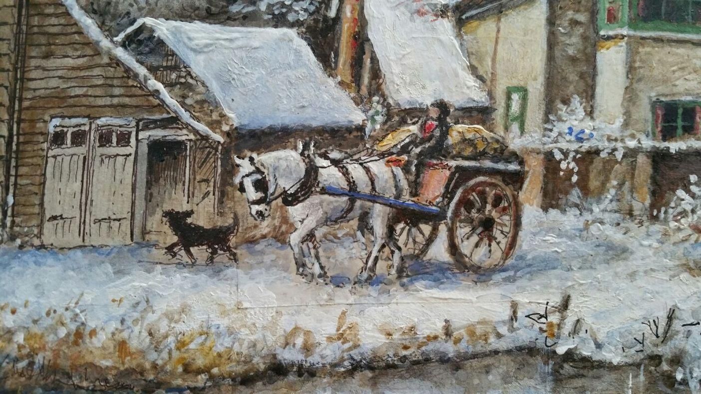 English  Schooltraditional English Painting Winter Morning Surrey Farm England Horse & Cart20th Century photo buy