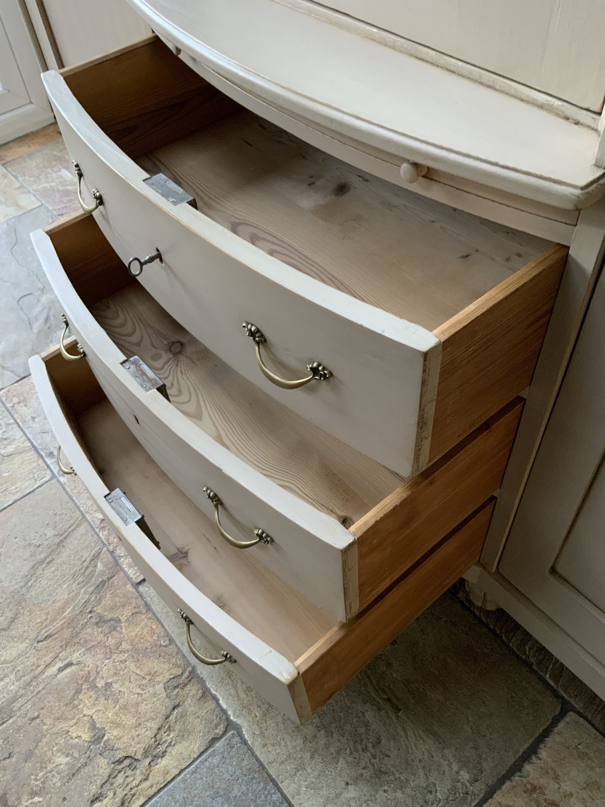 Furniture Restored Vintage Knockdown Continental Triple Painted Pine Grey Wardrobe photo