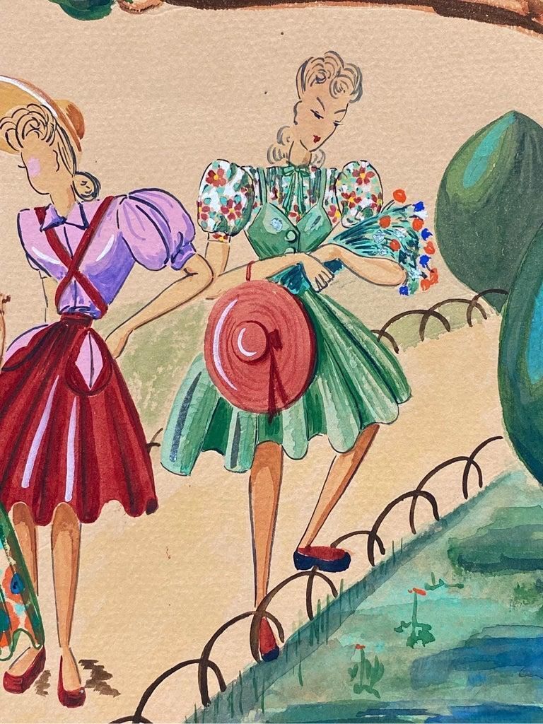 Unknown1940's Fashion Illustration, Three Elegant Women Walking Through The Parkcirca 1940s photo furniture