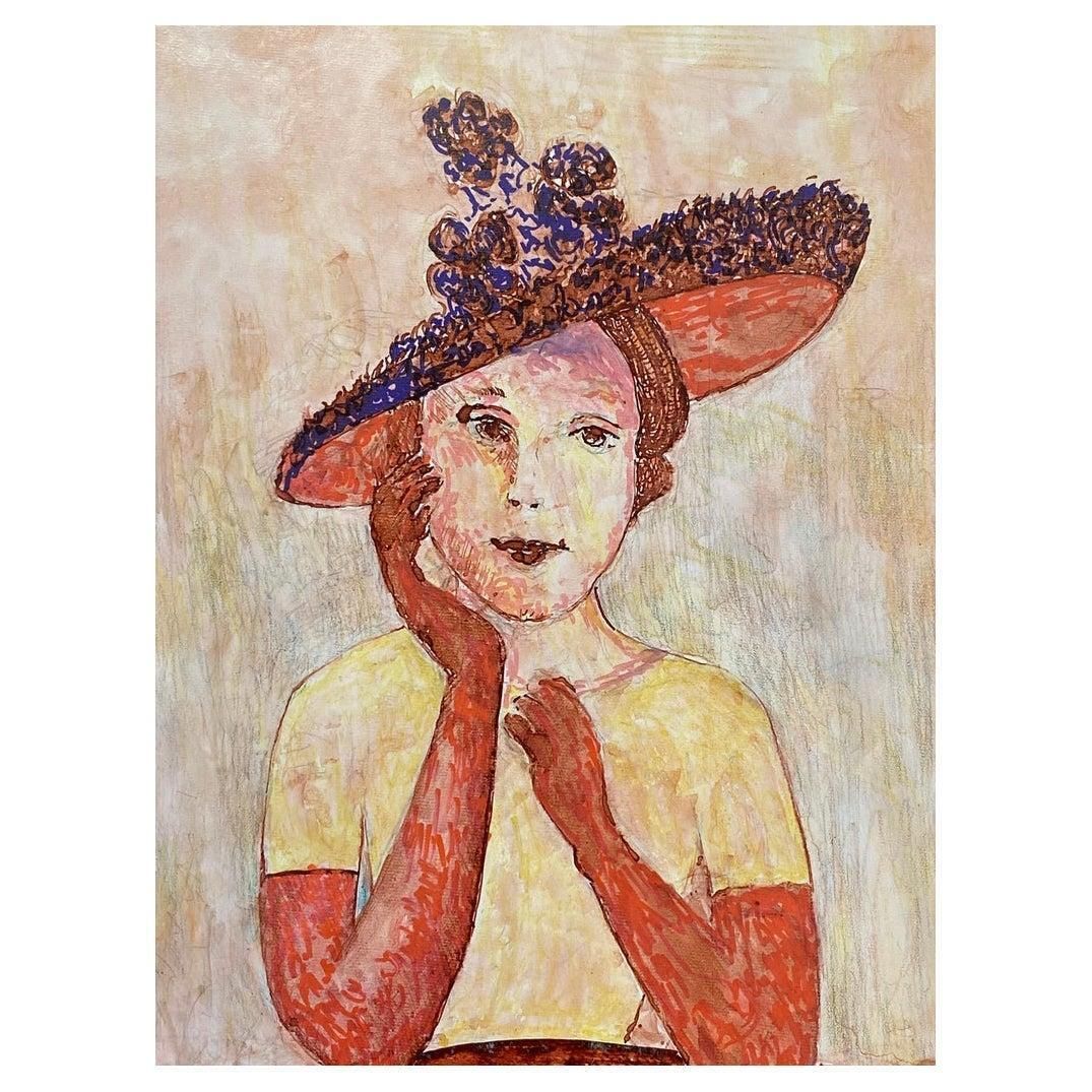 Unknown1950's French Modernist / Cubist Painting, Fashionable Lady In Chic Hat1950