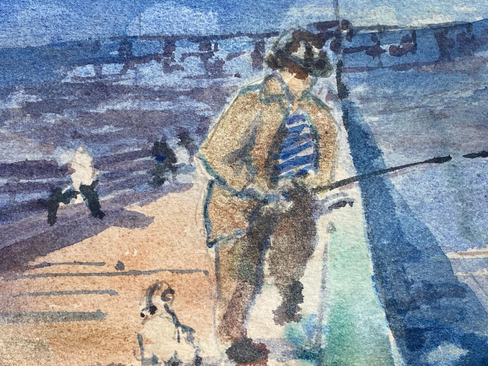 Unknownfisherman On Quay Maurice Mazeilie, French Impressionist Watercolour20th Century photo Art