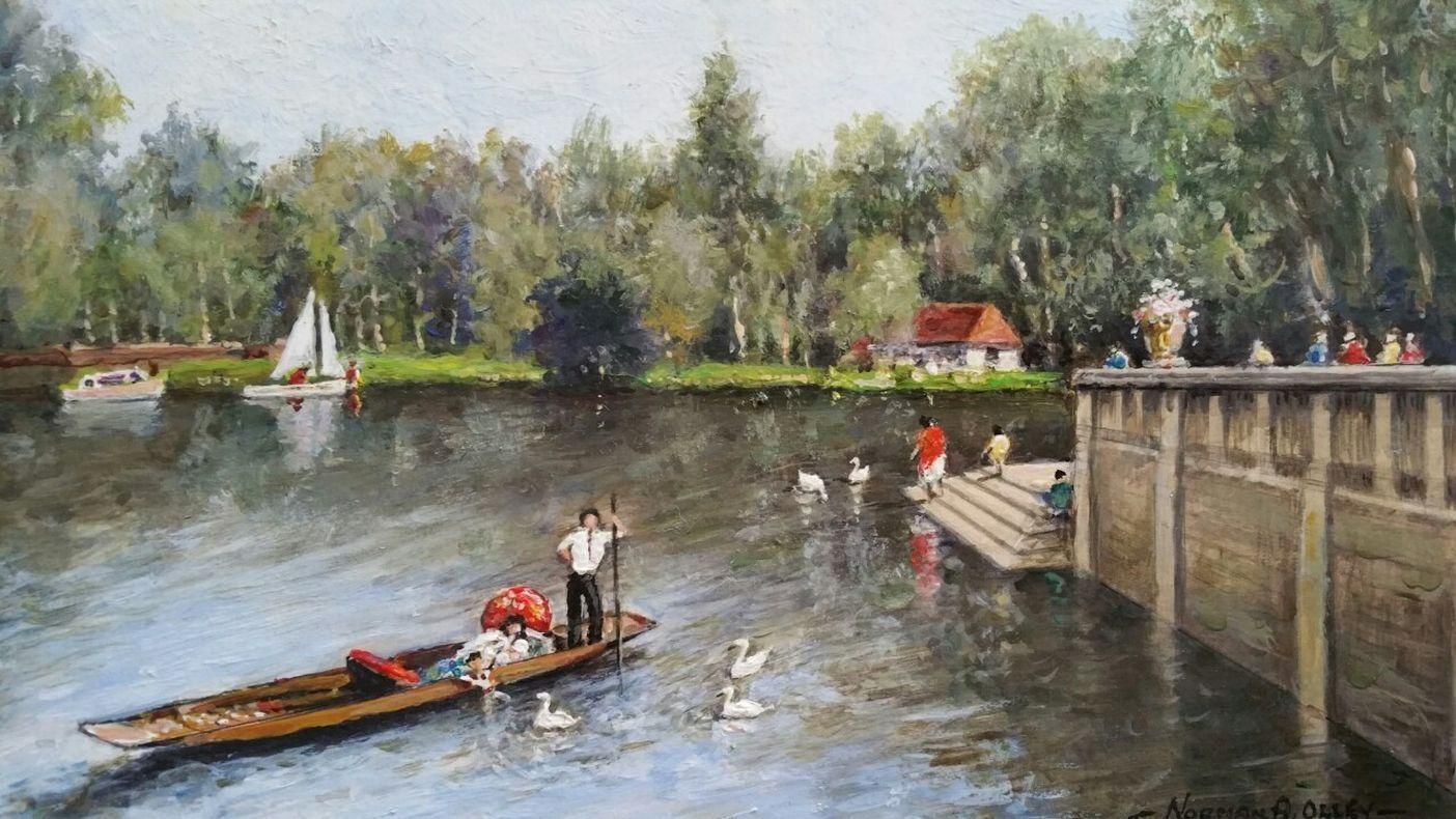 English  Schooltraditional English Painting The Italian Lake, Hever Castle, Kent England20th Century photo furniture