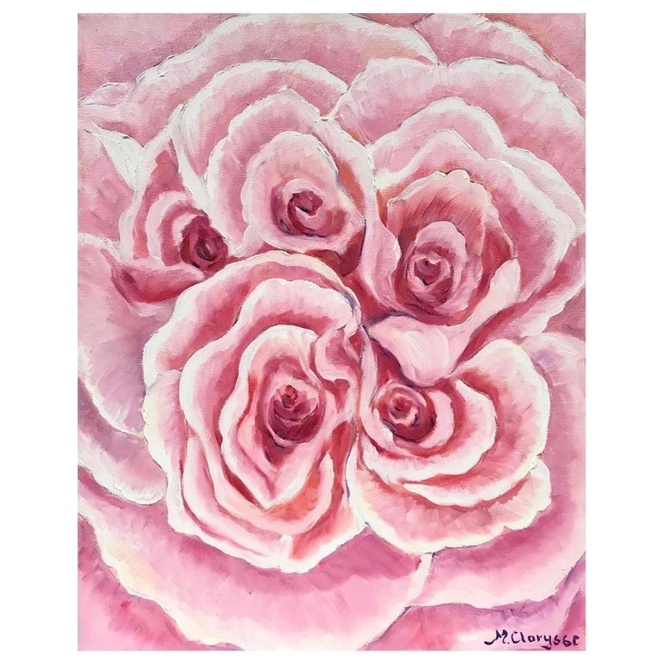 Unknownprofusion Of Pink Roses Bright & Colorful French Impressionist Oil Painting2000