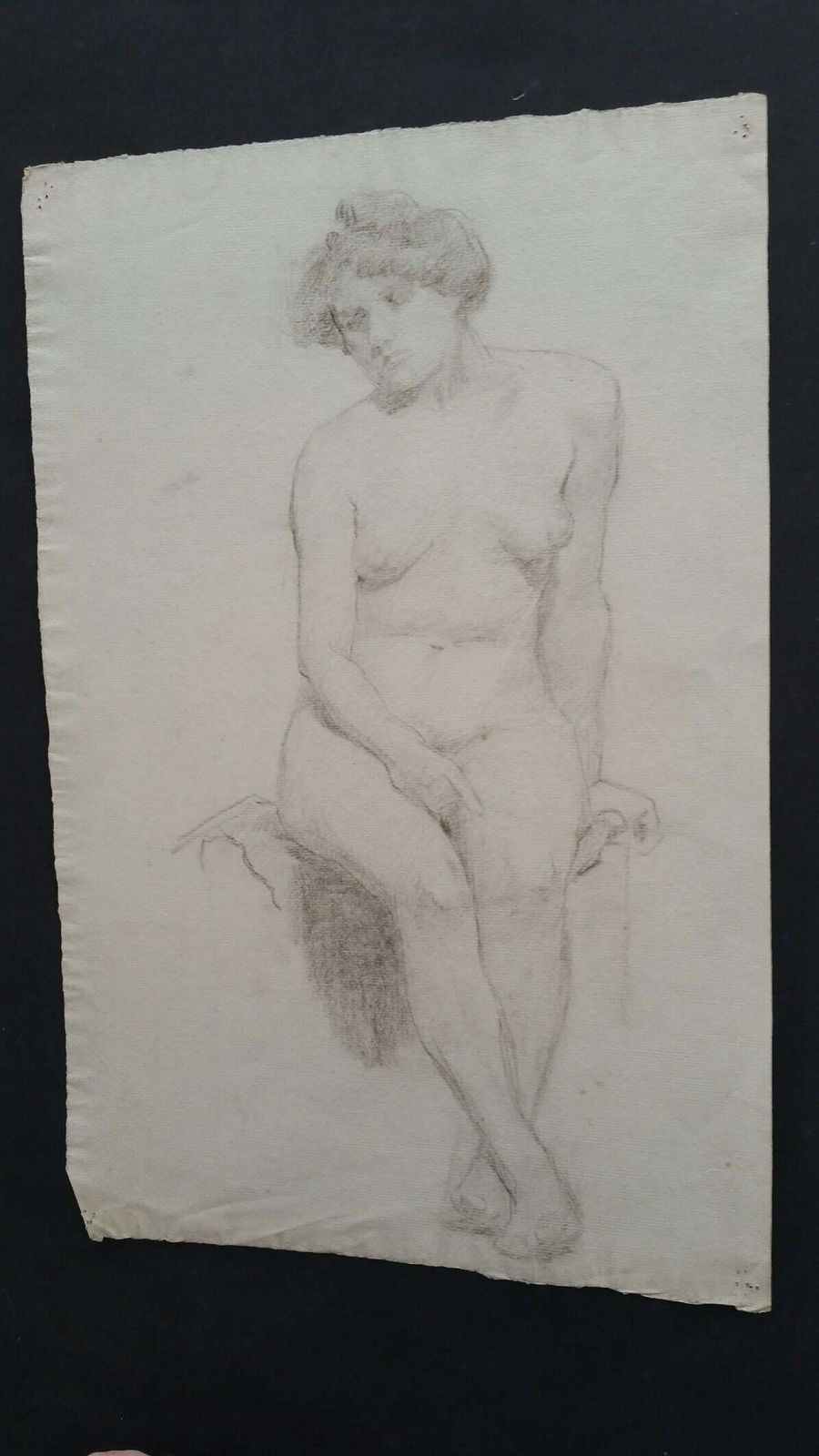 Unknownenglish Graphite Portrait Sketch Of Female Nude, Seatedcirca 1880 1905 photo furniture