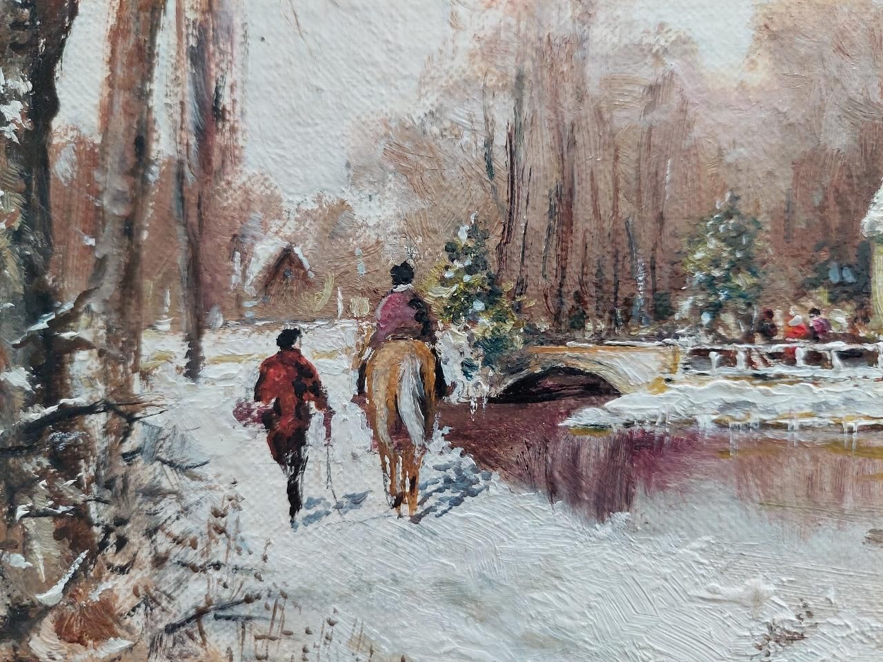 English  Schooltraditional English Painting Water Mill In Winter Snow With Horse20th Century photo vinterior