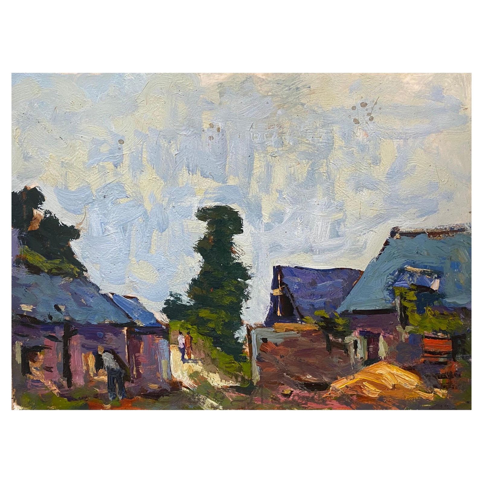 Unknownfrench Impressionist En Plein Air Oil Painting, Farm Yard With Figures20th Century