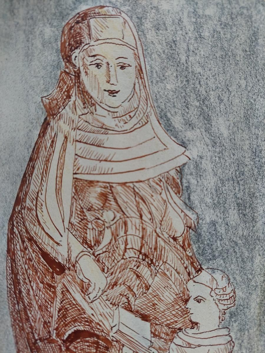Bernard Labbe20th Century French Modernist Cubist Ink Sketch, Religious Statue20th Century photo Art