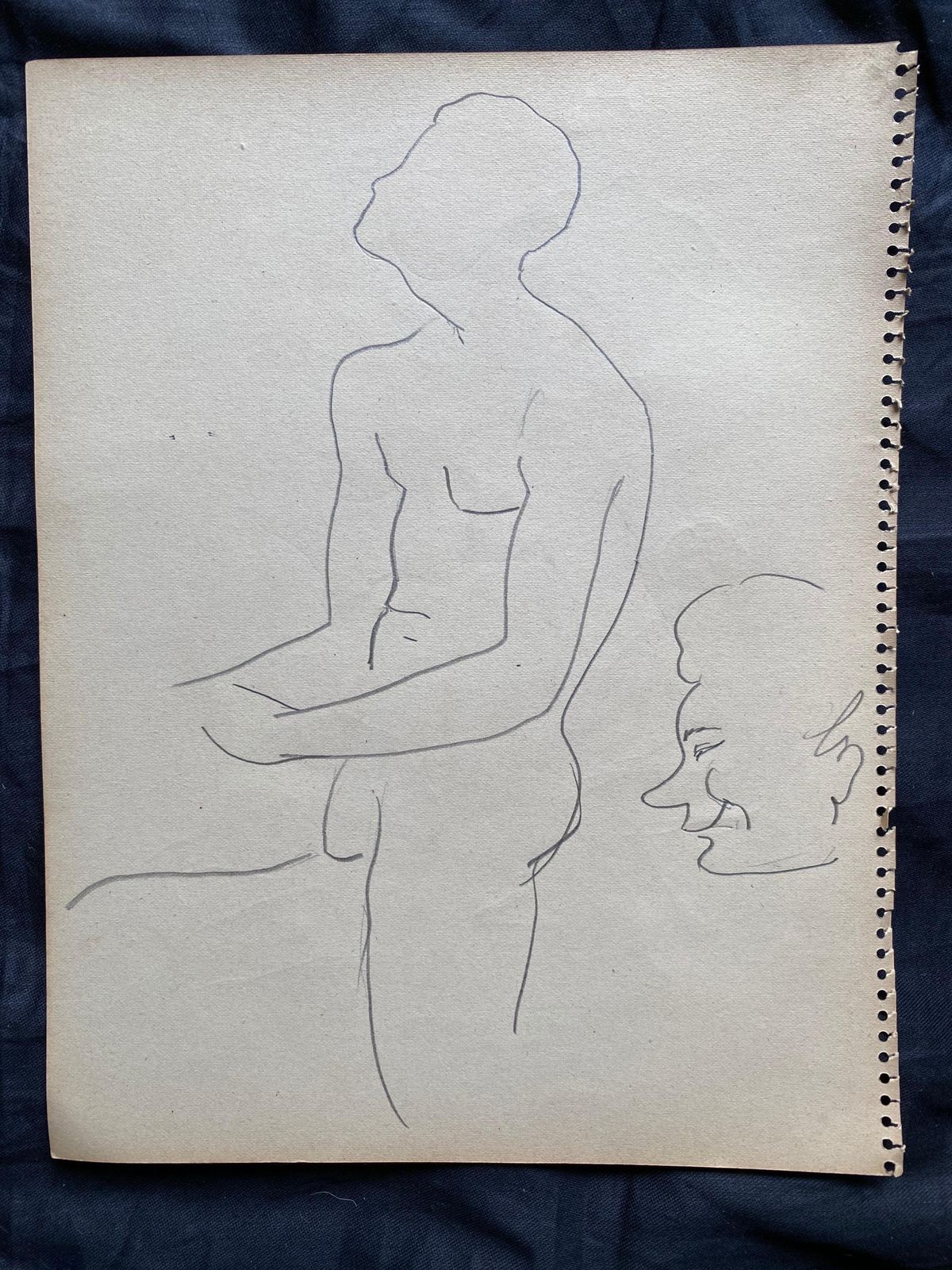 Unknownmid 20th Century French Original Line Drawing Sketch Nude Men  Stampedmid 20th Century photo for sale