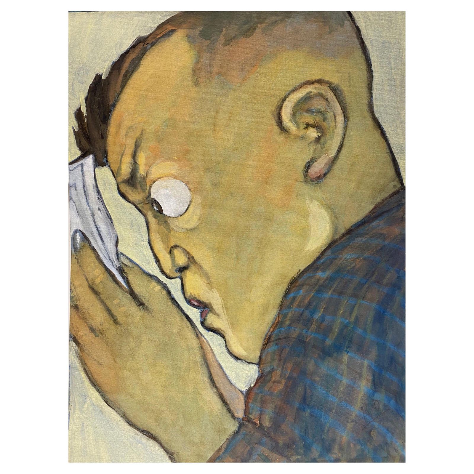 Unknown1960's French Portrait Green Wide Eyed Man Caricaturecirca 1960s