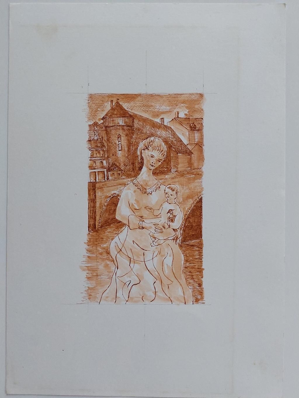 Unknown20th Century French Modernist Cubist Painting, Mother And Child20th Century photo furniture
