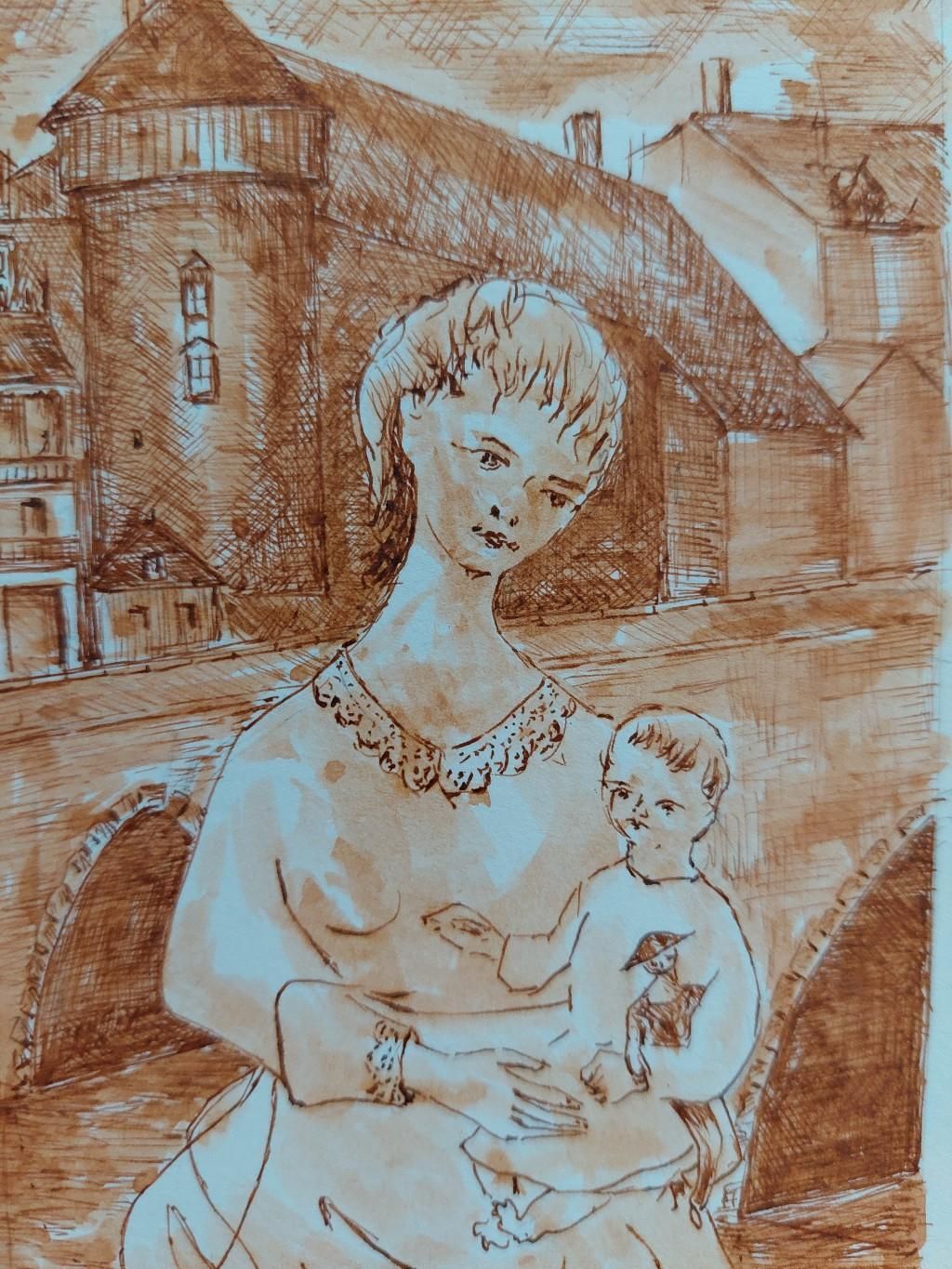 Unknown20th Century French Modernist Cubist Painting, Mother And Child20th Century photo 254.0