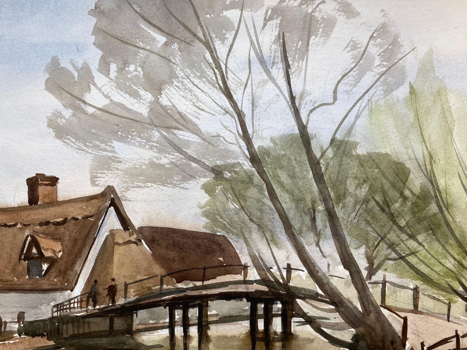 Unknownenglish Town Bridge, Signed Original British Watercolour Paintingcirca 1970s photo vinterior