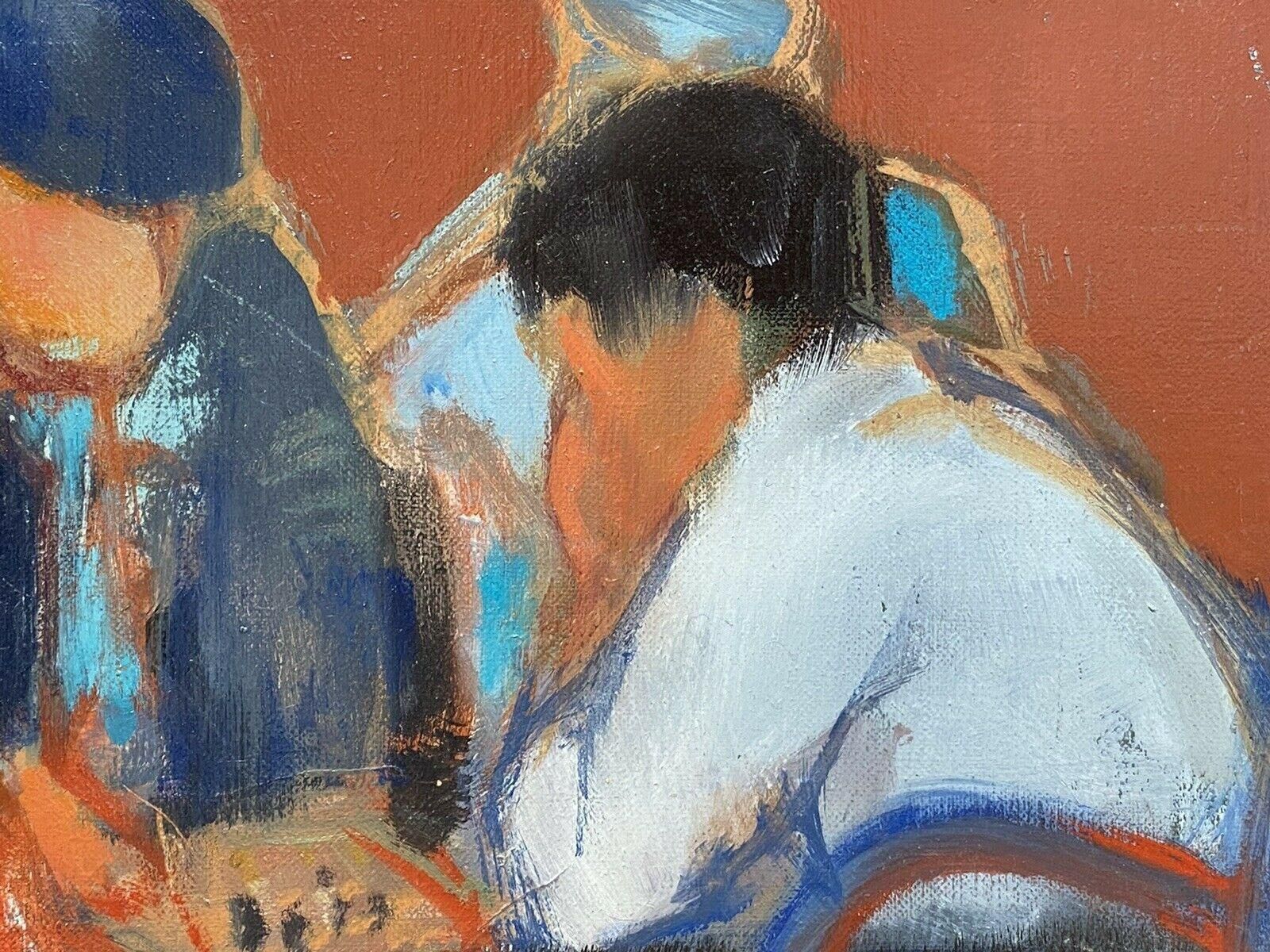 Unknownrene Leroy, French Modernist Oil Painting, Figures Hunched Over Board Game1900s photo Art