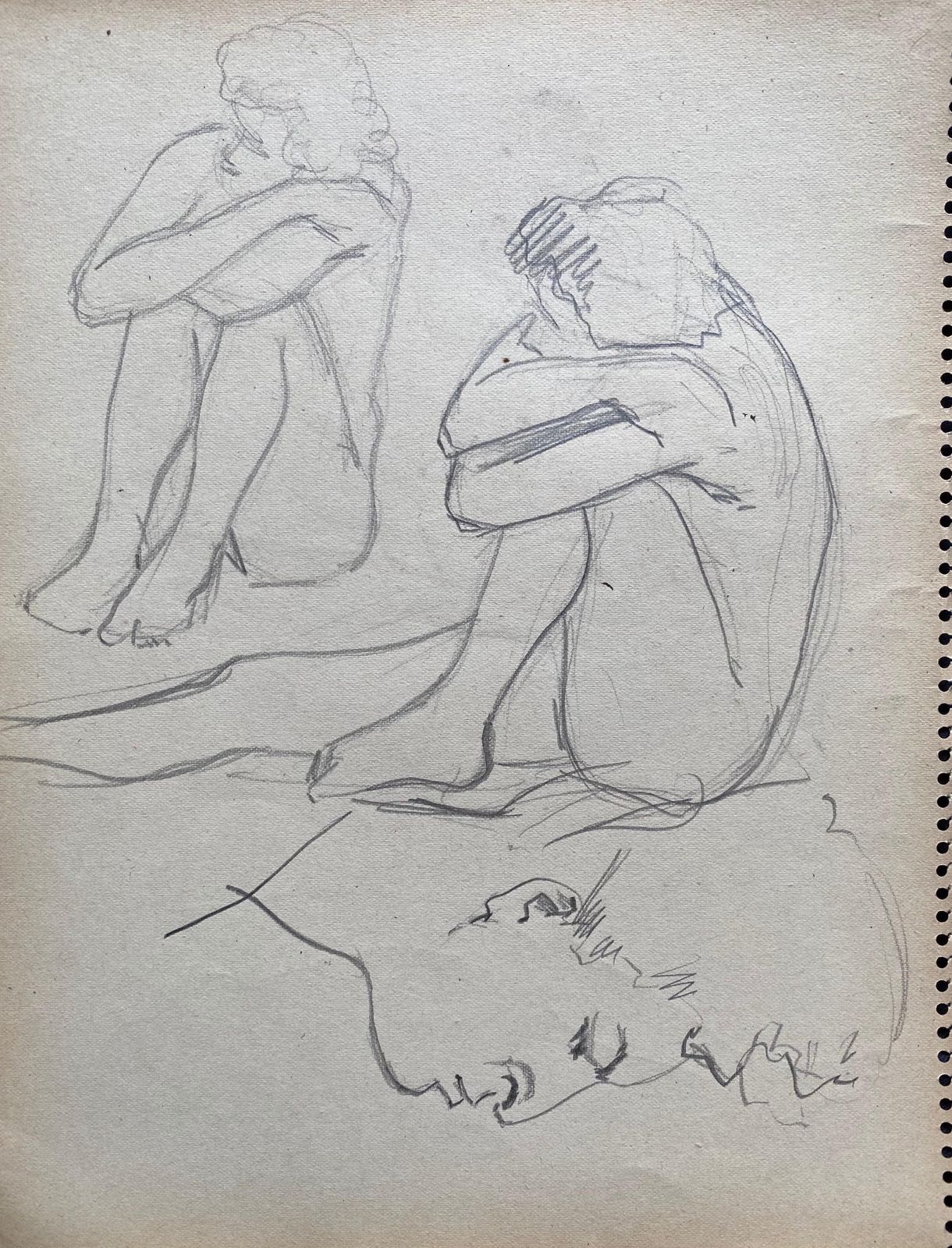 Unknownmid 20th Century French Original Line Drawing Sketch Nude Lady   Stampedmid 20th Century photo for sale