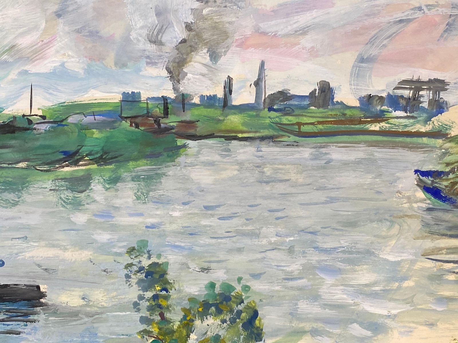 Unknownmid Century French Post Impressionist Painting, Vibrant Blue & Green Landscape1950 photo 459.0