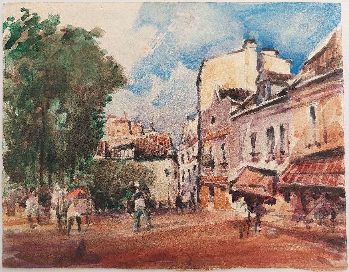 Maurice Mazeiliefrench, Modernist Cubist Painting Bustling Paris Street Scene20th Century photo furniture
