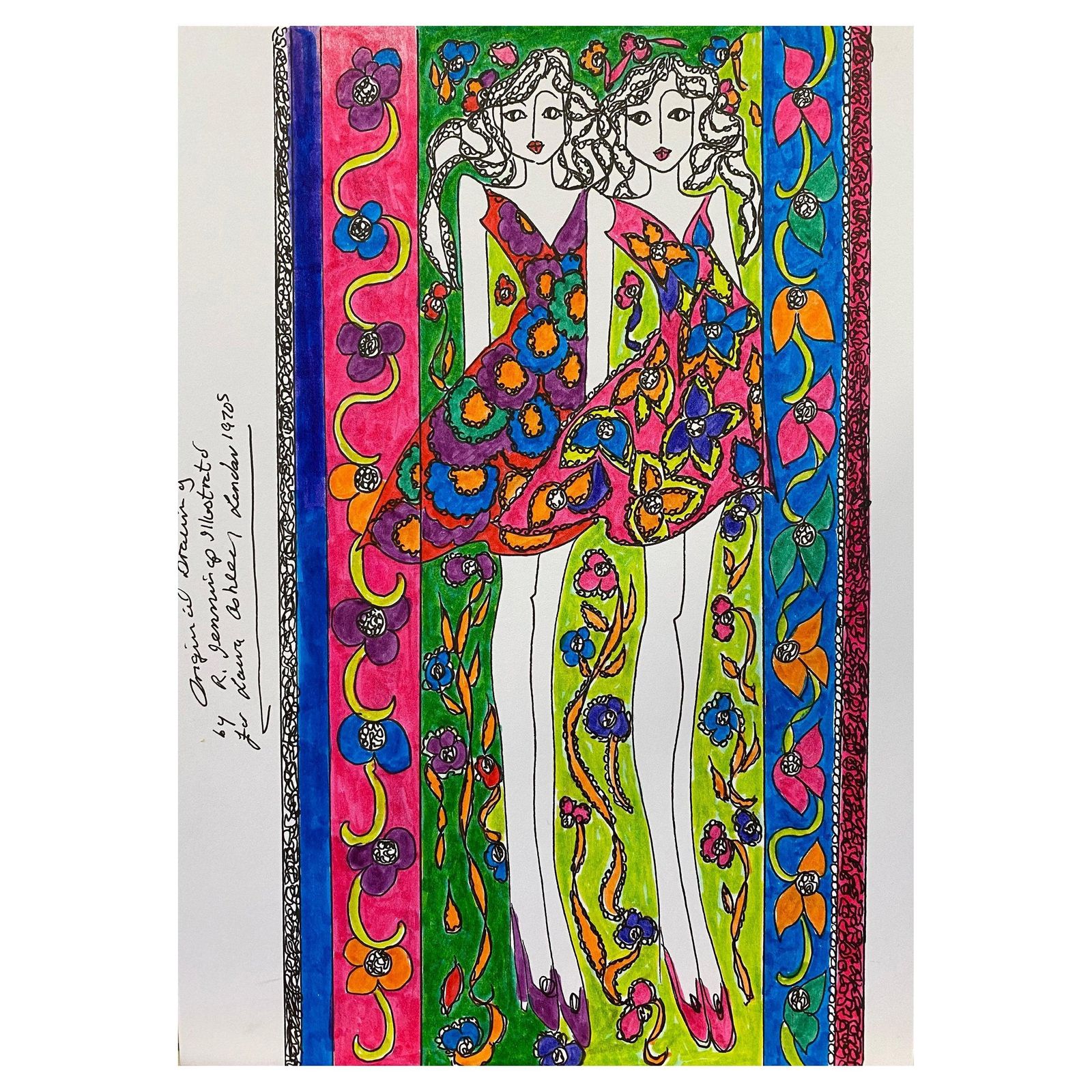Unknownoriginal Fashion Design Illustration Watercolor Painting Laura Ashley Designercirca 2000s