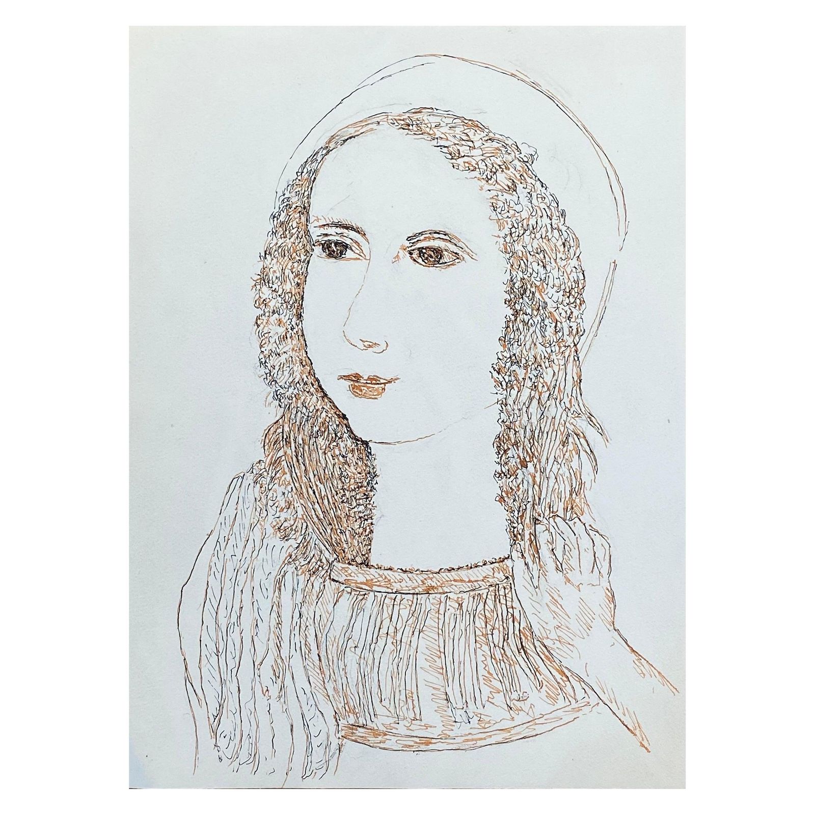 Unknown1950's French Modernist/ Cubist Drawing   Portrait Of Lady1950