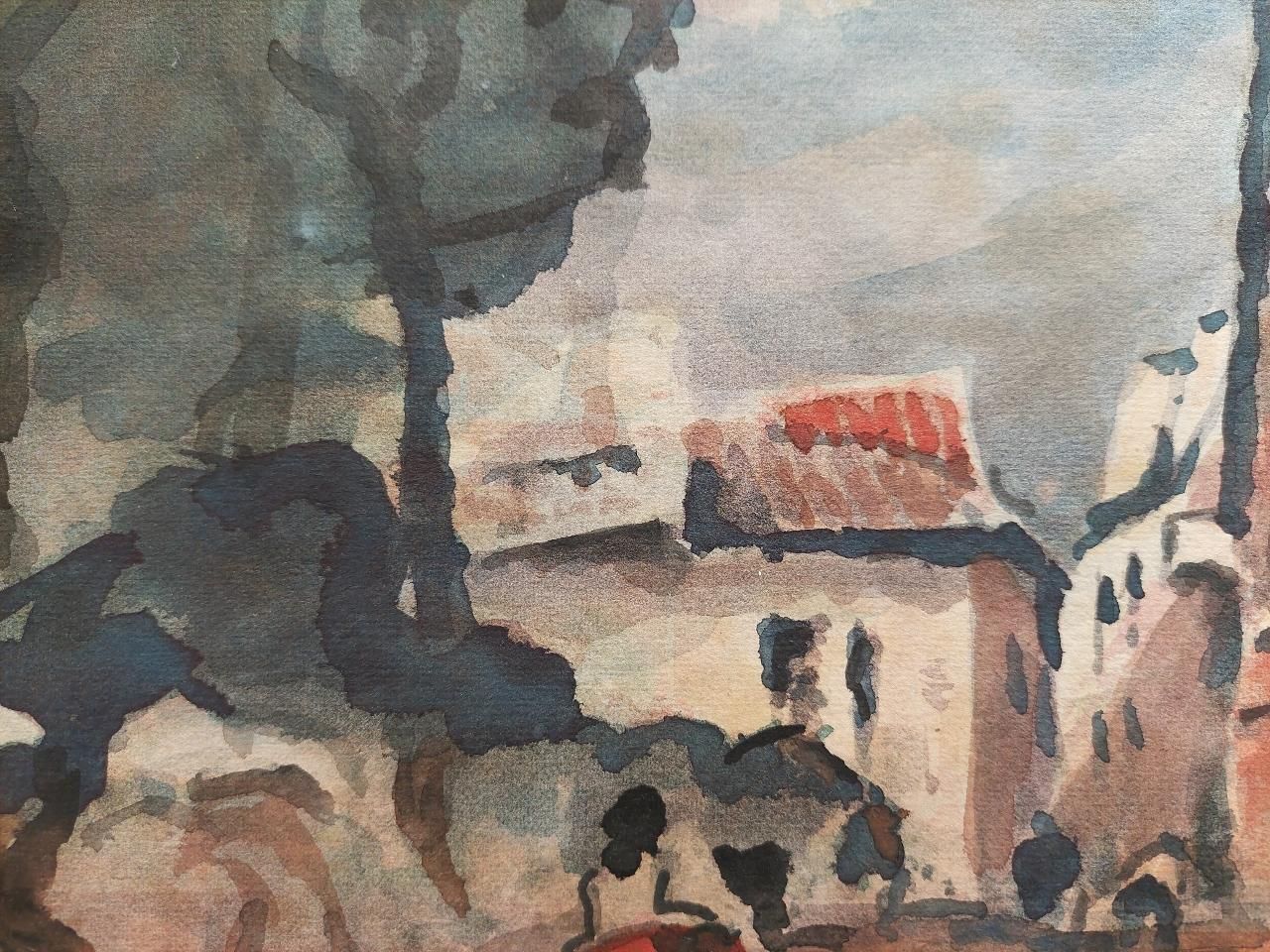 Maurice Mazeiliefrench Modernist Cubist Painting Figures In A Country Village Street20th Century photo vintage