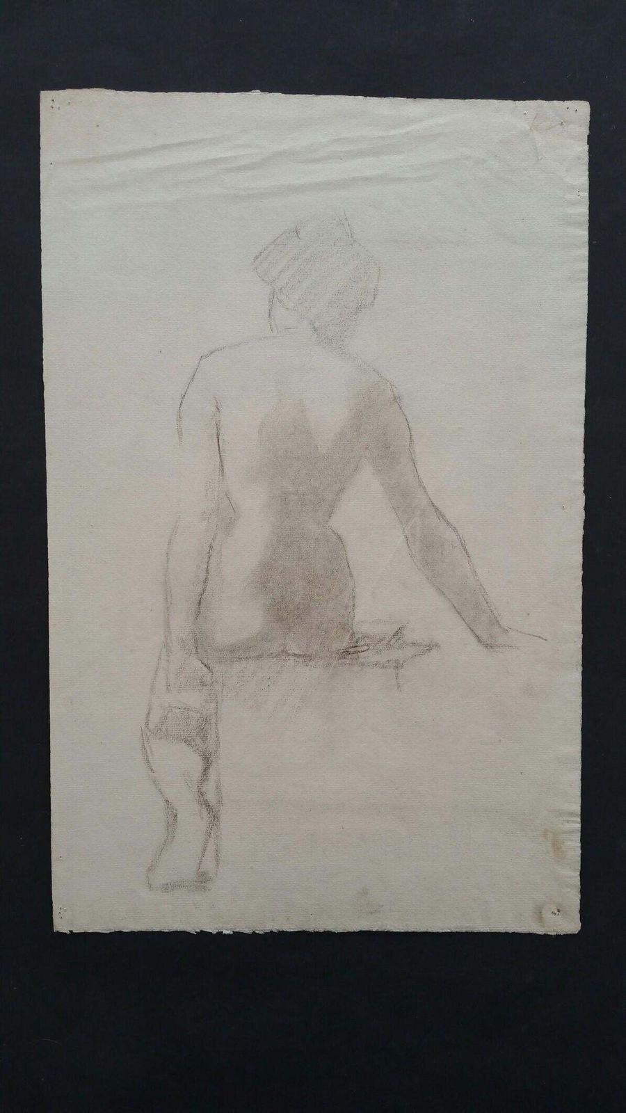 Unknownenglish Graphite Portrait Sketch Of Female Nude Rear View Seatedcirca 1880 1905 photo furniture