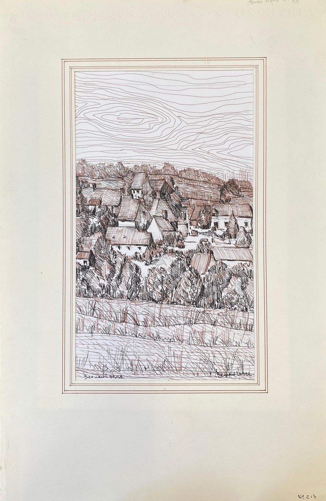 Unknown1950's French Modernist/ Cubist Painting Signed, Biro Drawing Of French Town1950 photo furniture