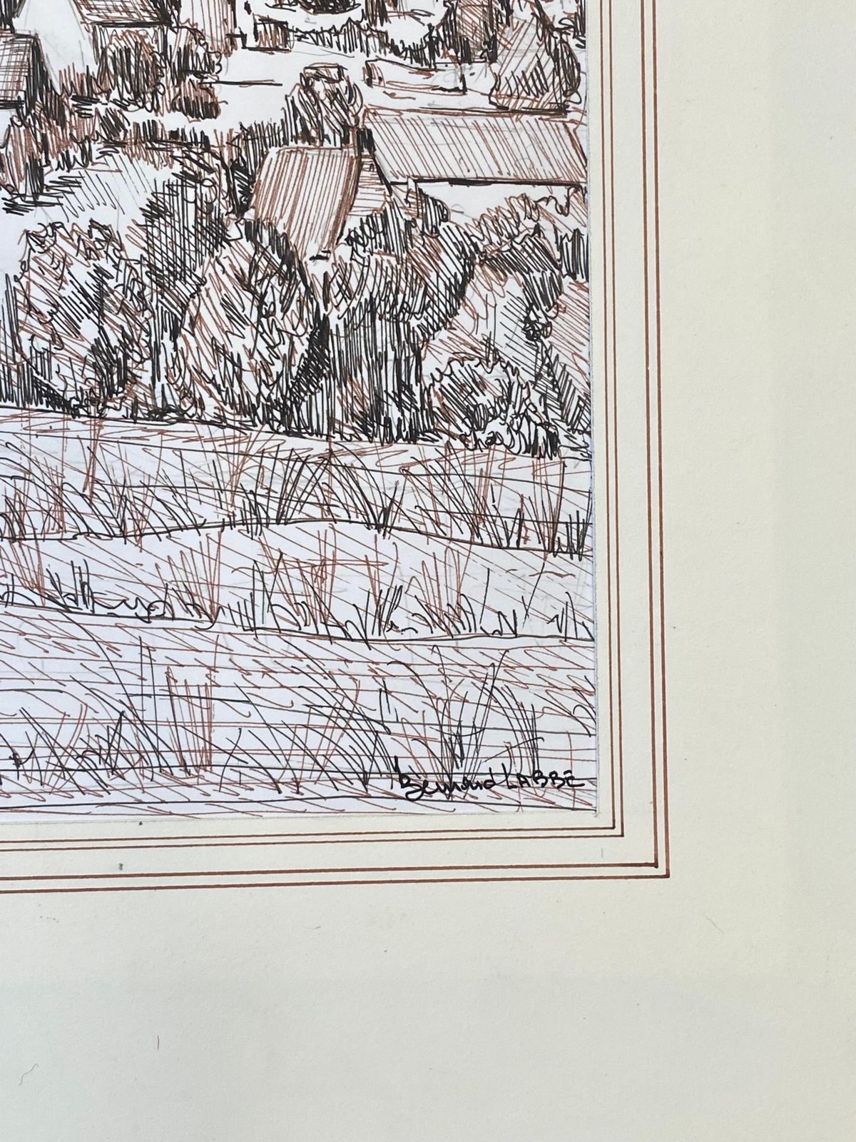 Unknown1950's French Modernist/ Cubist Painting Signed, Biro Drawing Of French Town1950 photo Art