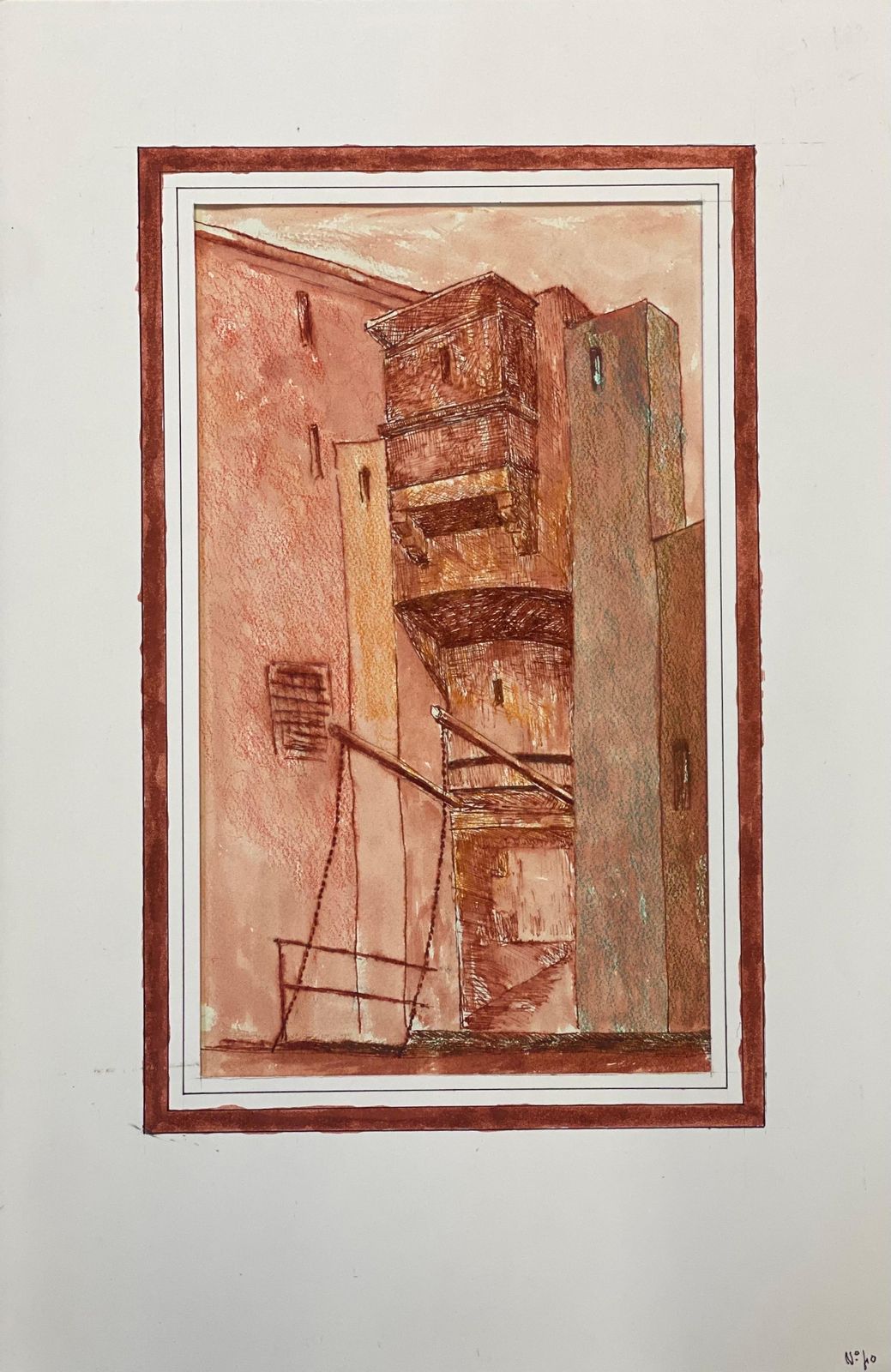 Unknown1950's Modernist Painting, Red French Tall Building1950s photo furniture