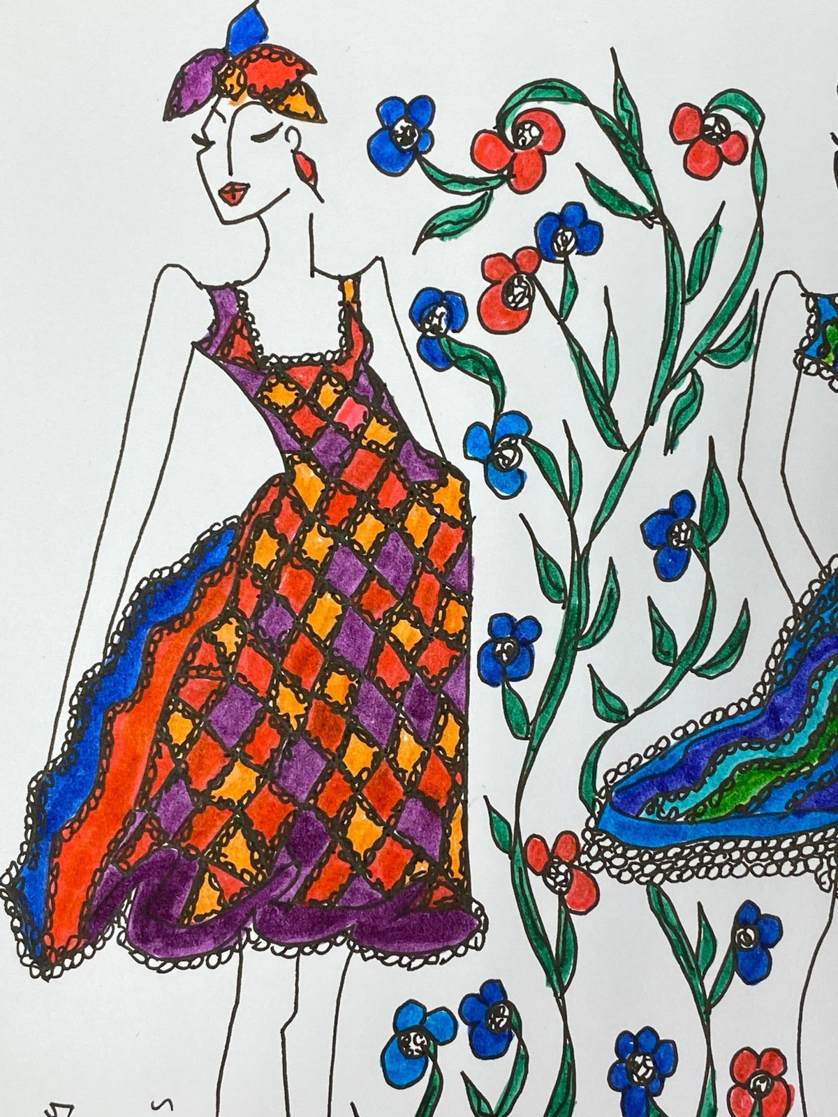Unknownoriginal Fashion Design Illustration Watercolor Painting Laura Ashley Designercirca 2000s photo for sale