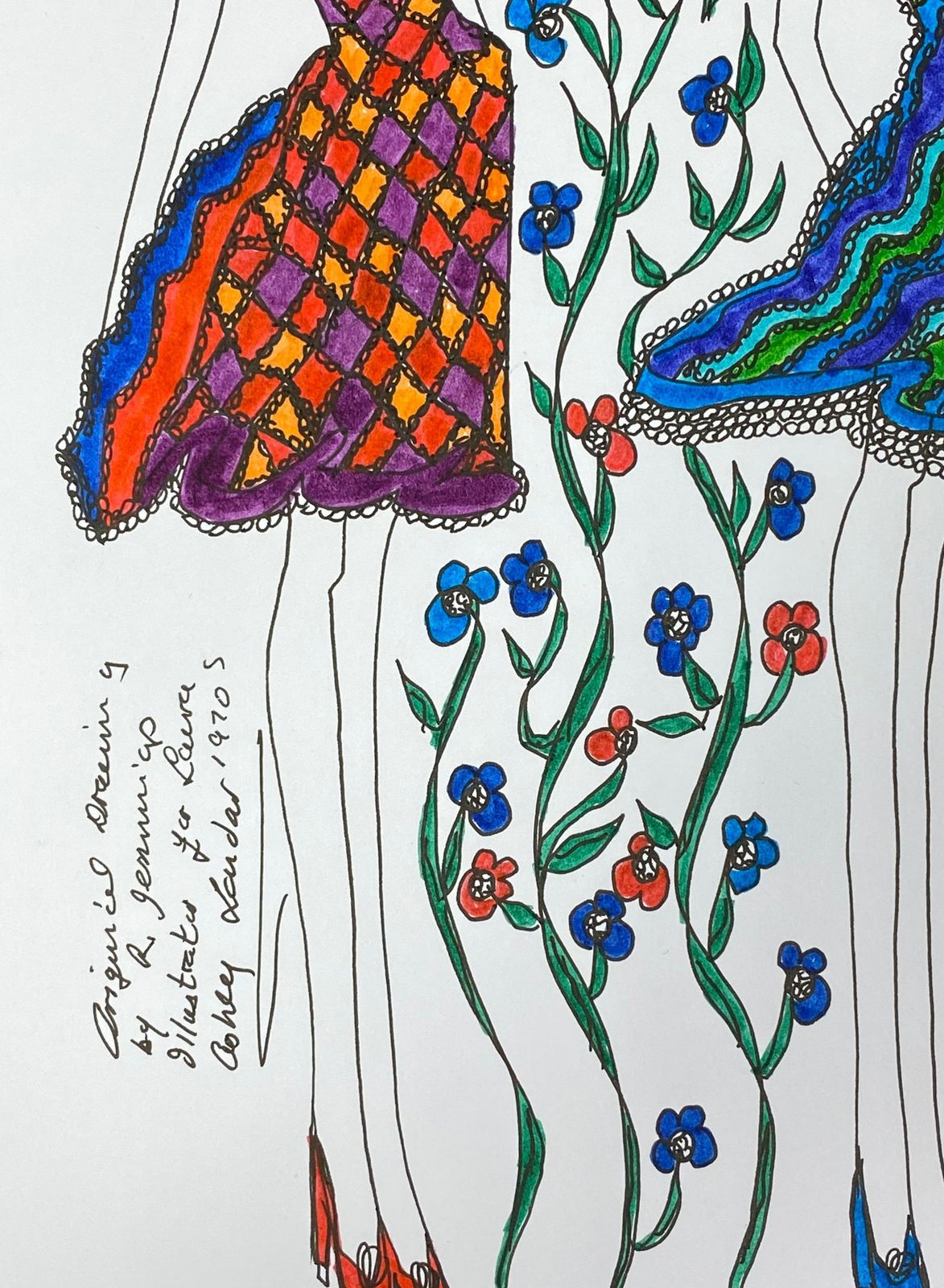 Unknownoriginal Fashion Design Illustration Watercolor Painting Laura Ashley Designercirca 2000s photo vinterior