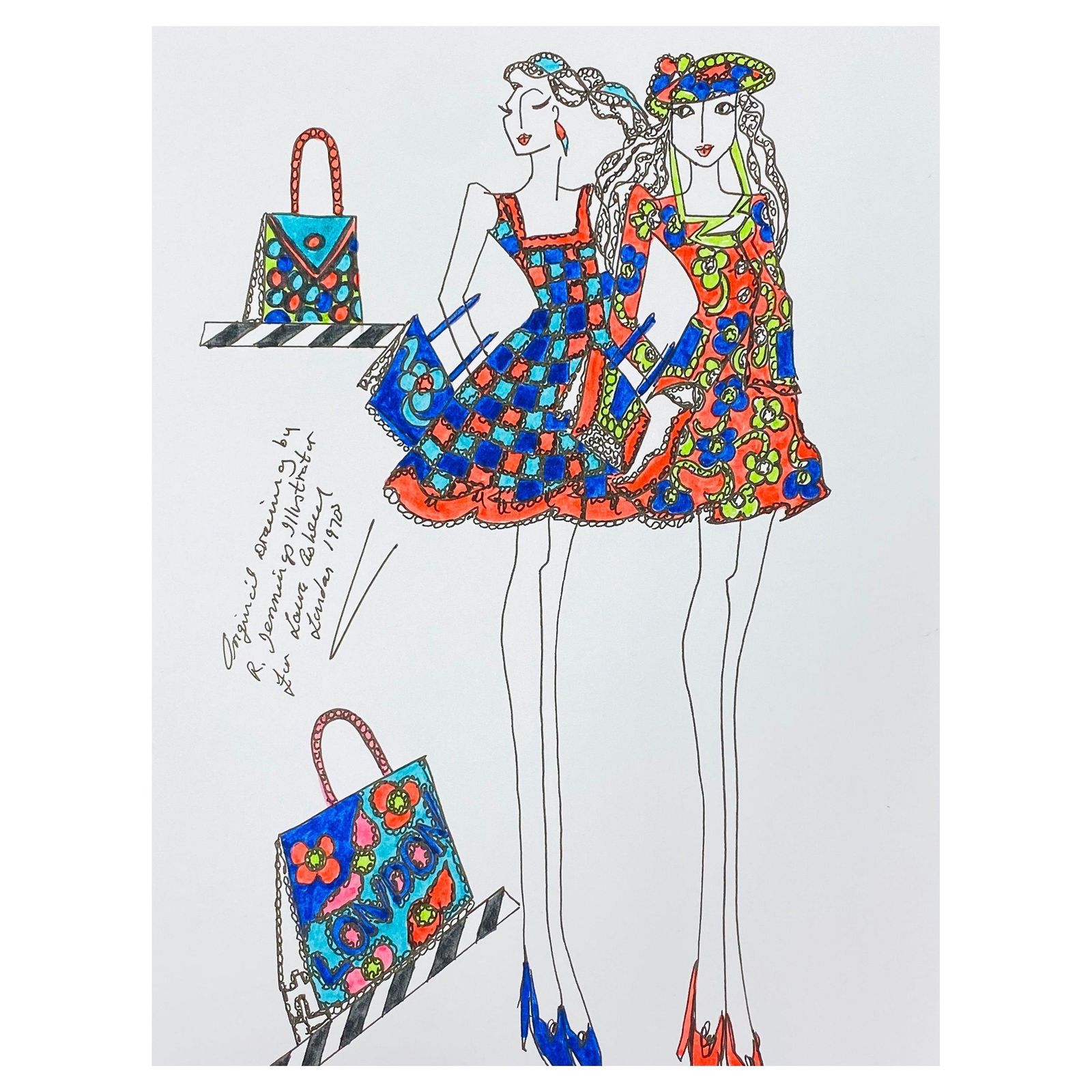 Unknownoriginal Fashion Design Illustration Watercolor Painting Laura Ashley Designercirca 2000s