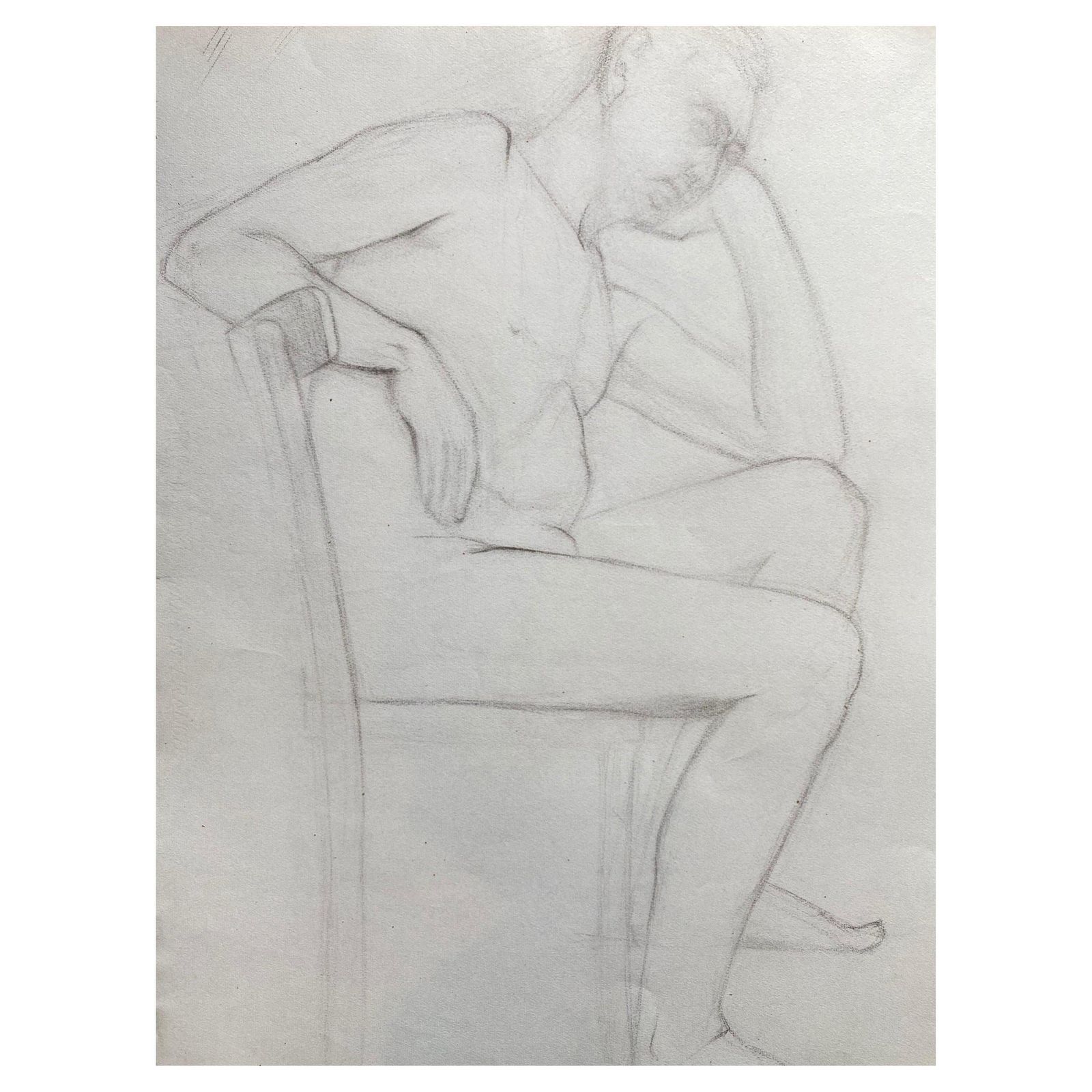 Unknownmid 20th Century French Charcoal Drawing   Portrait Of A Standing Nude Mancirca 1950s