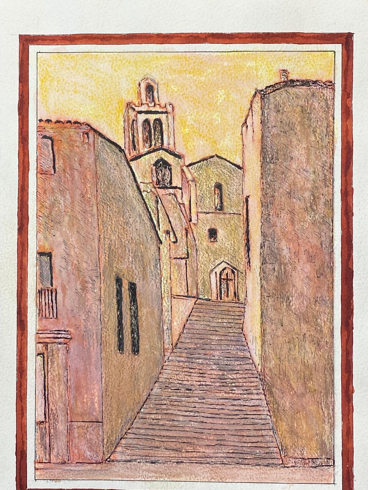 Unknown1950's Modernist Painting, French Steps Up To The Church1950s photo furniture