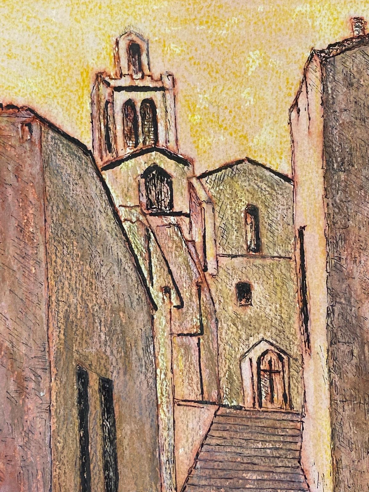 Unknown1950's Modernist Painting, French Steps Up To The Church1950s photo 254.0