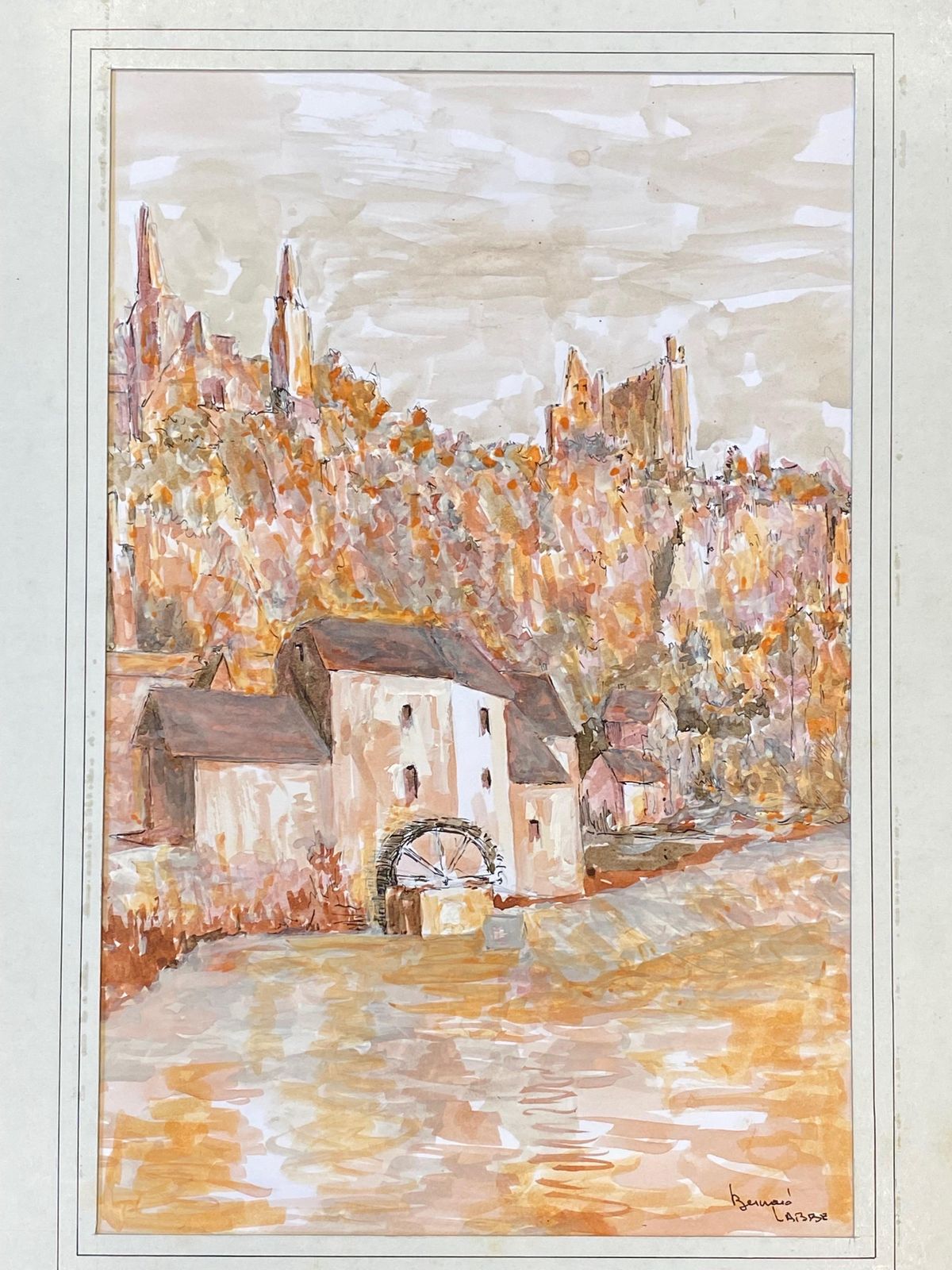 Unknown1950's French Modernist / Cubist Painting Signed, Orange And Pink Landscape1950 photo furniture