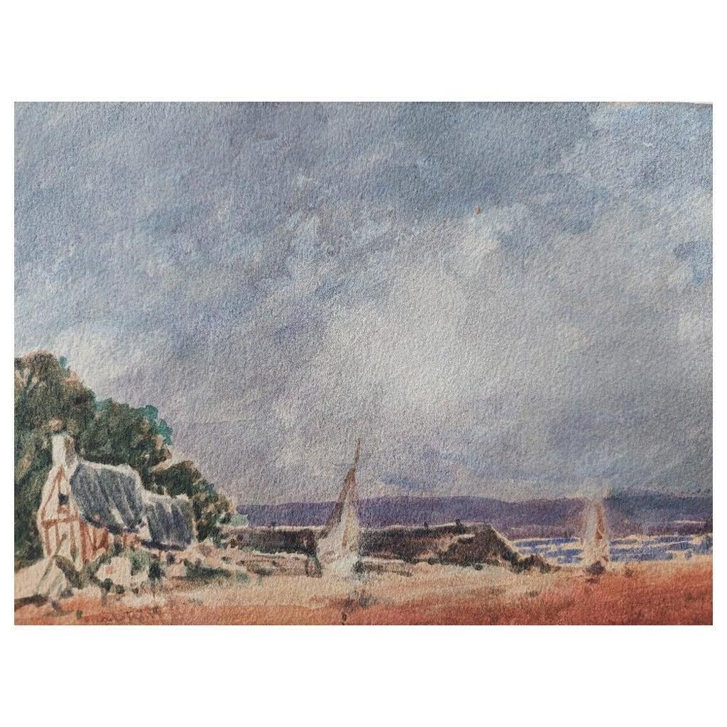 Unknownfrench Modernist Cubist Painting Sailboats On The Coast20th Century