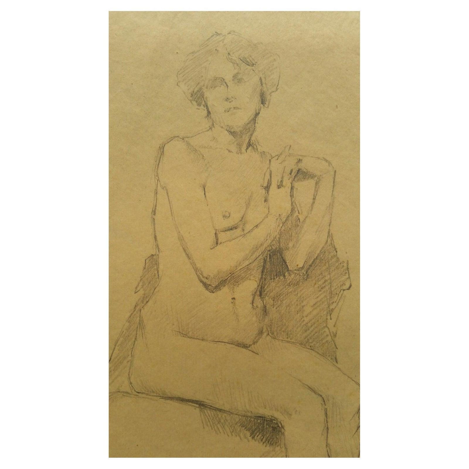 Unknownenglish Antique Portrait Sketch Of Female Nude Seated 'With Additional Image'circa 1880 1905