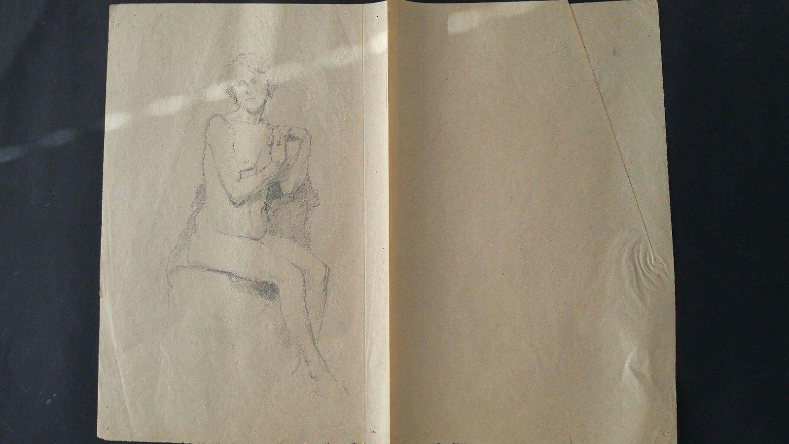 Unknownenglish Antique Portrait Sketch Of Female Nude Seated 'With Additional Image'circa 1880 1905 photo 250.0