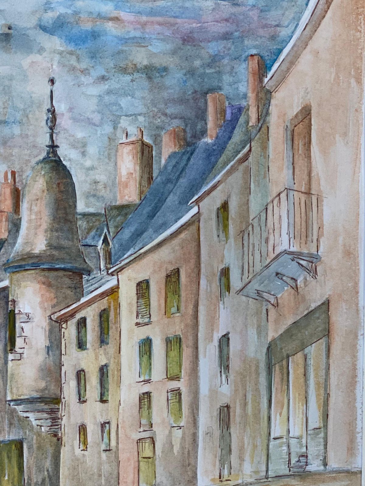 Unknown1950's French Modernist/ Cubist Painting Signed, Tall French Buildings1950s photo Art