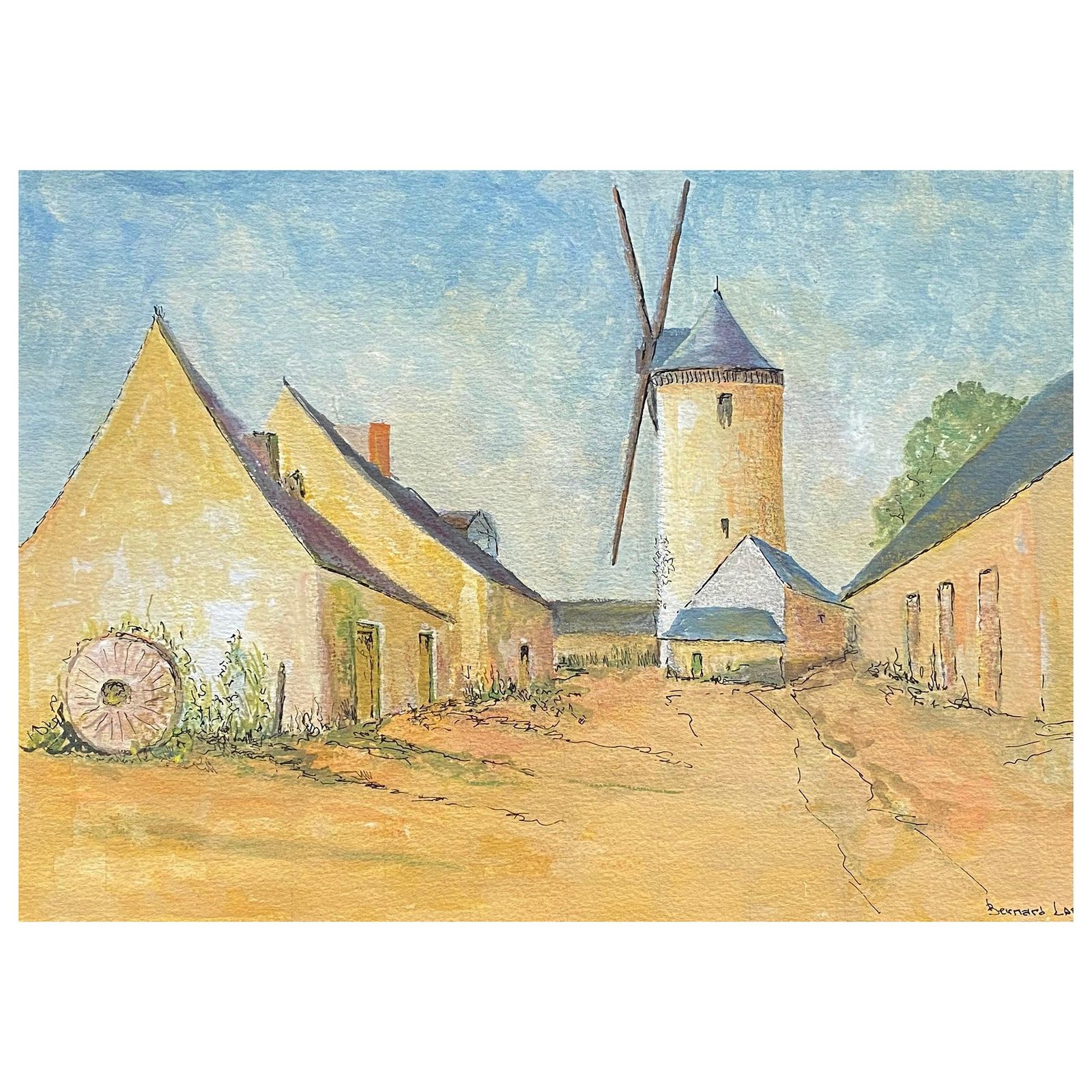 Unknown1950's French Modernist/ Cubist Painting Signed, The Windmill1950s