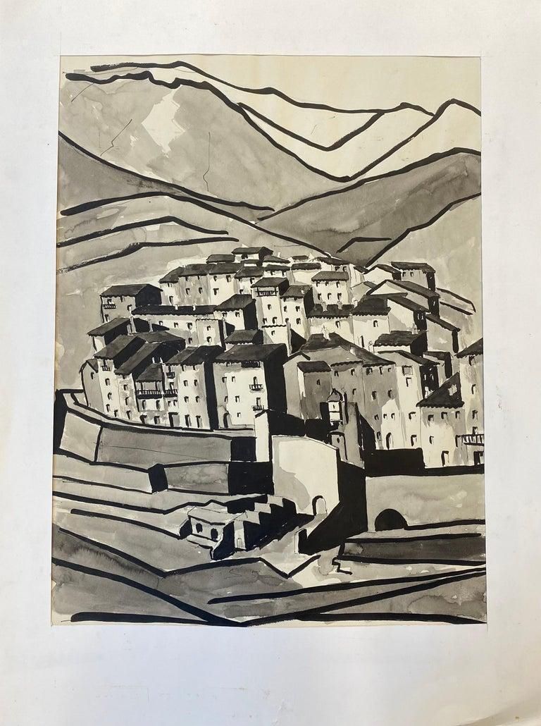 Unknown1950's Modernist Painting, Black & White Town Landscape1950 photo furniture