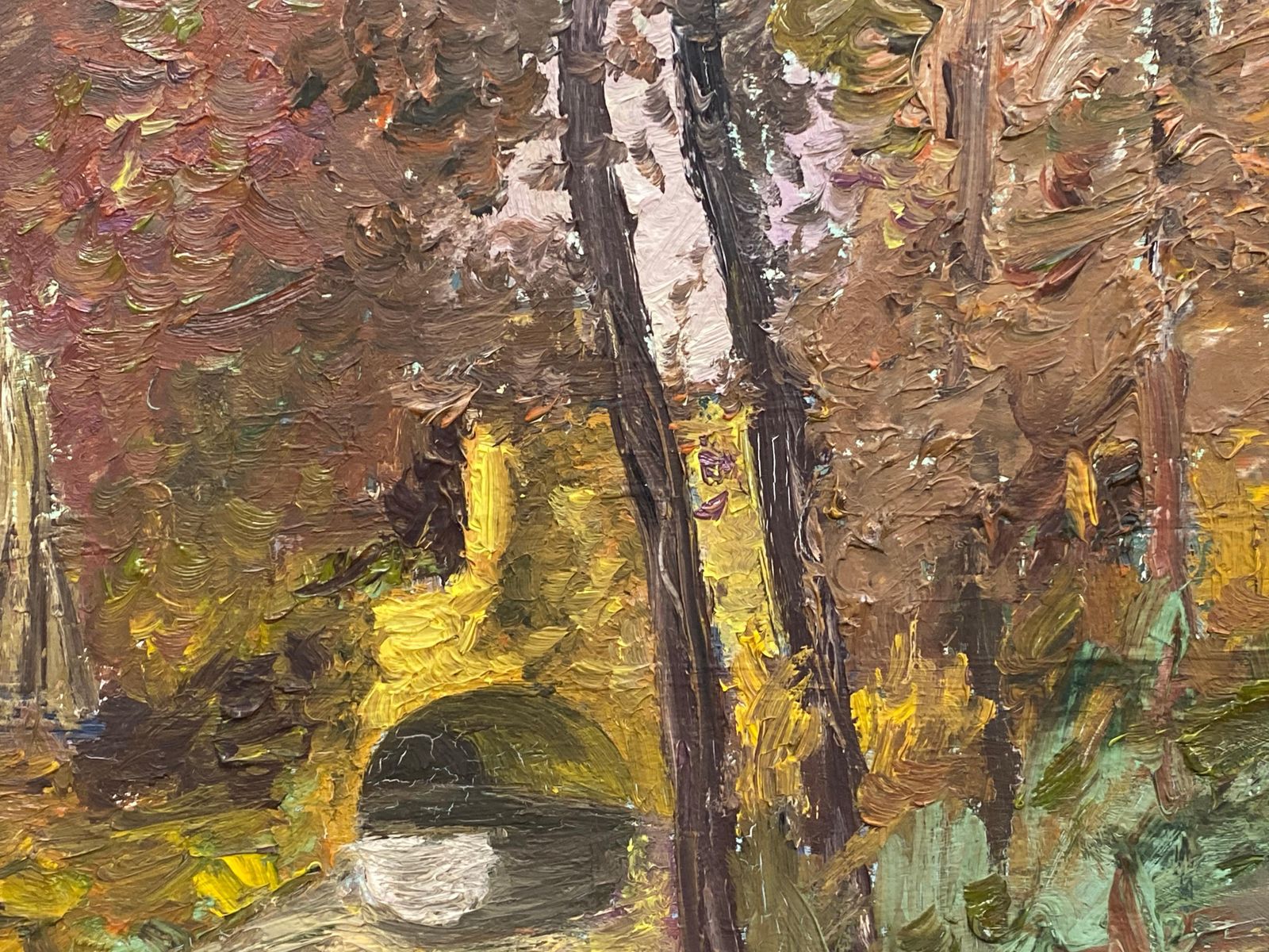 Unknownfernand Audet French Impressionist Oil, Bridge In Woodscirca 1950s photo for sale