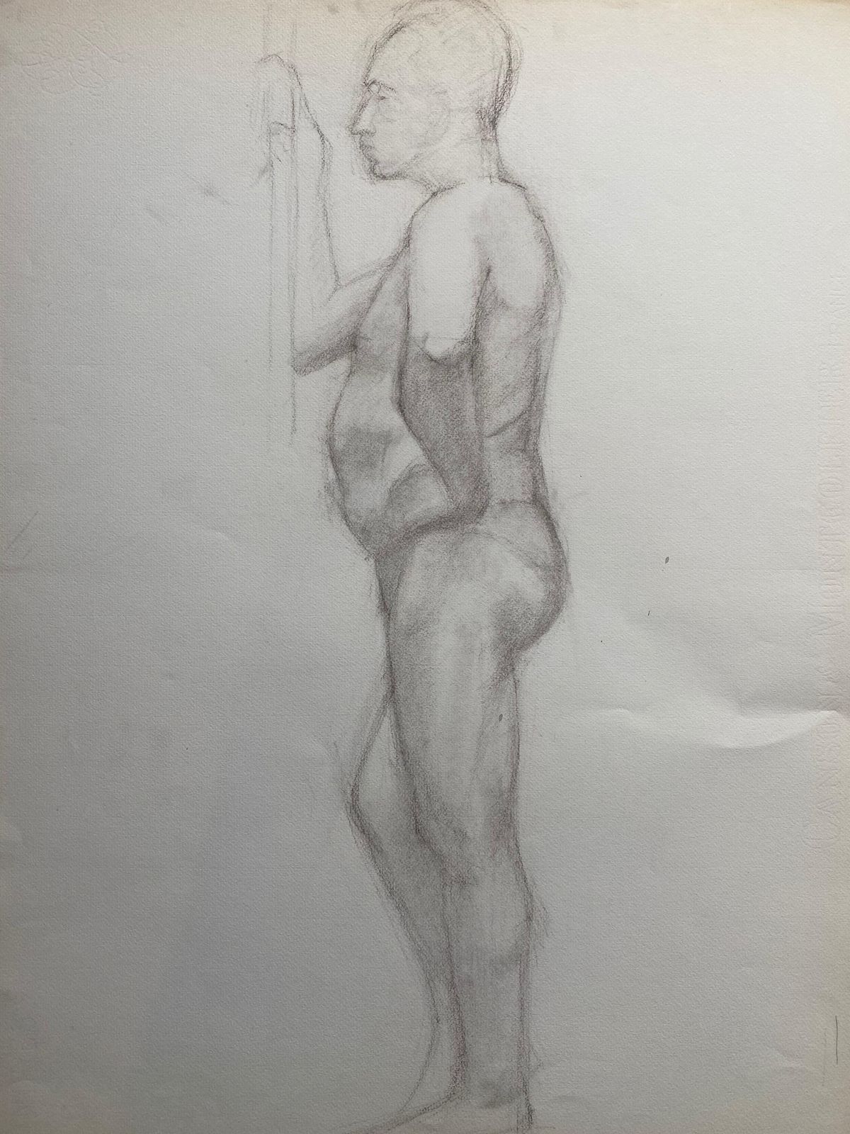 Unknownmid 20th Century French Charcoal Drawing, Portrait Of A Standing Nude Mancirca 1950s photo furniture