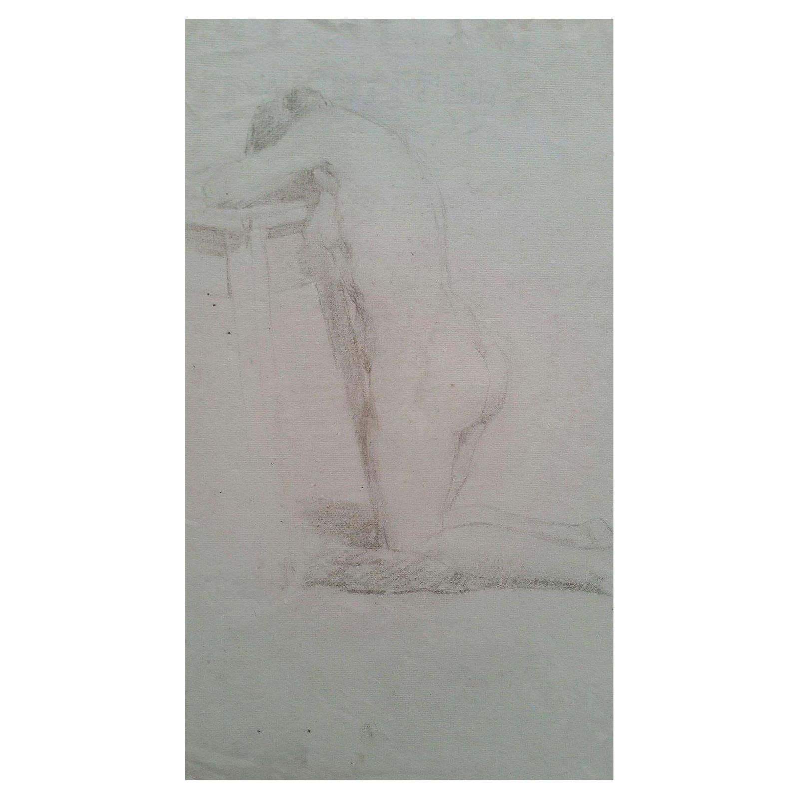 Unknownenglish Graphite Portrait Sketch Of Female Nude, Kneelingcirca 1880 1905