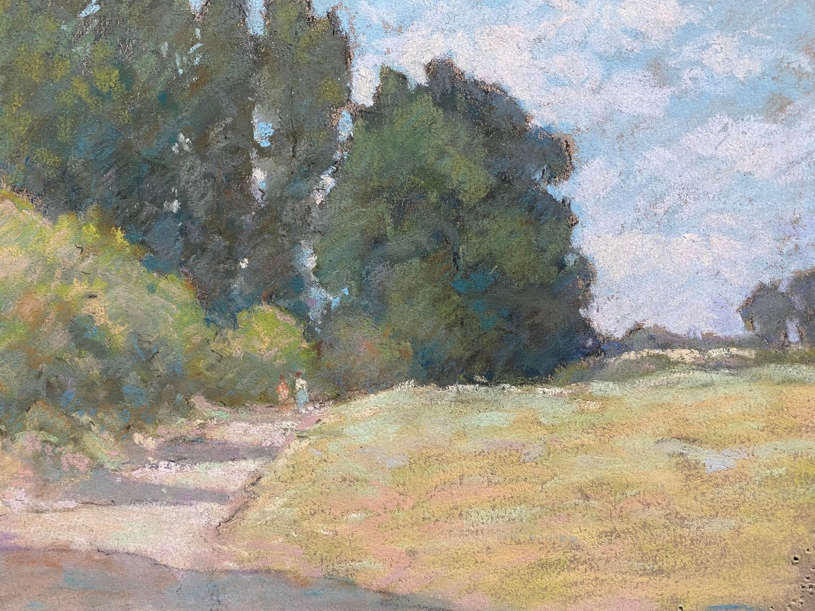 Unknown1940's French Impressionist Pastel Sunlit Countryside Pathway By Woodscirca 1940s photo 331.0