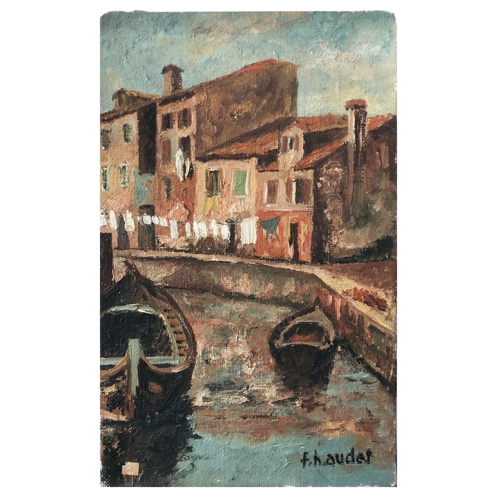 Unknownfernand Audet Signed French Post Impressionist Oil, Old French Townmid 20th Century