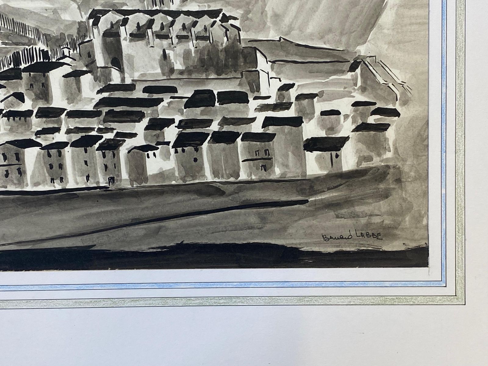 Unknown1950's French Modernist/ Cubist Signed Painting Black & White Village Landscape1950 photo Art