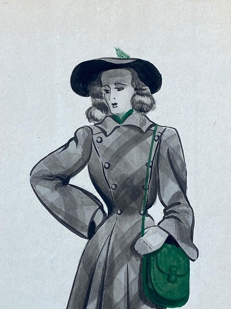 Unknown1940's French Fashion Illustration, The Stylish Lady With The Green Featurescirca 1940s photo vinterior