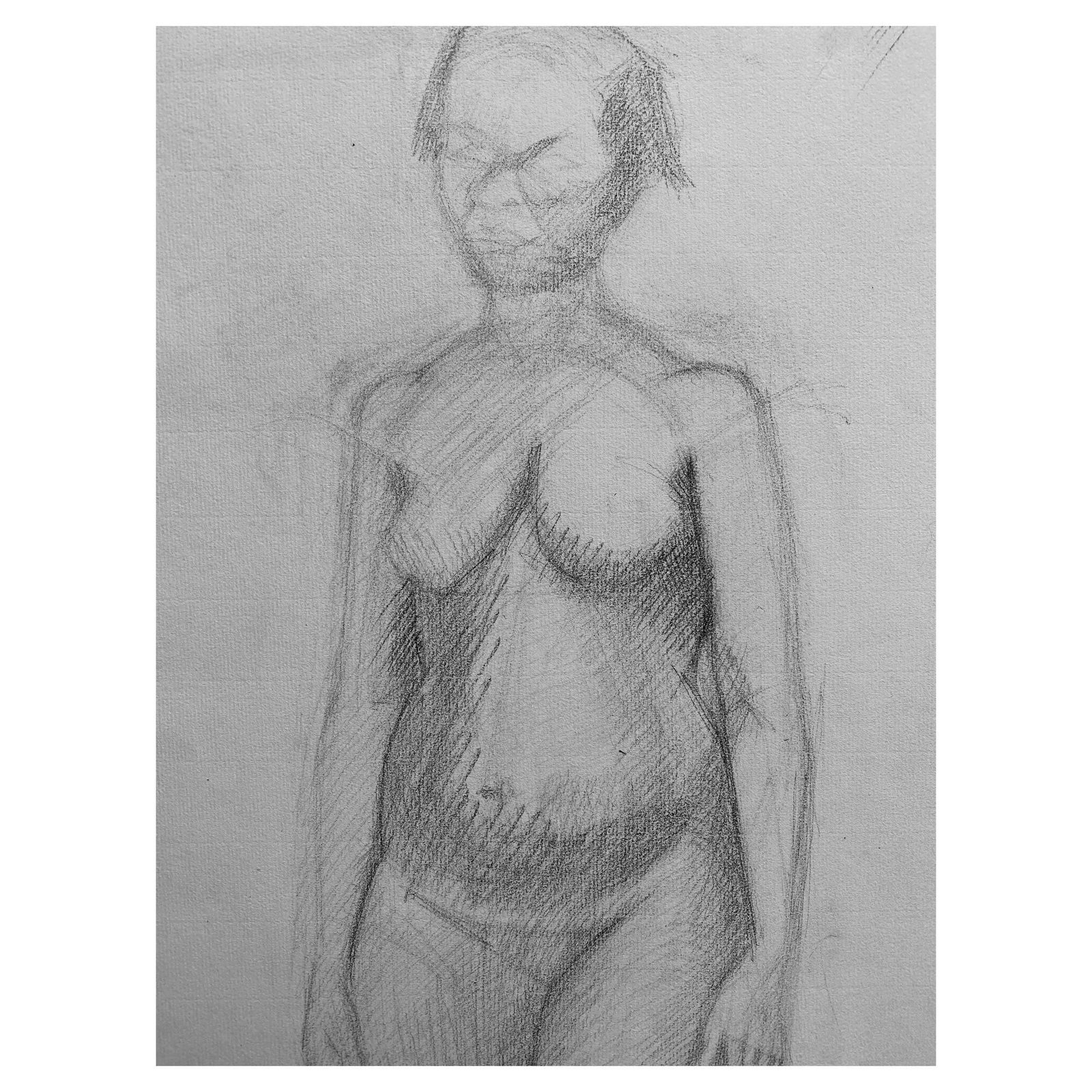 Unknownmid 20th Century French Charcoal Drawing, Portrait Of A Standing Nude Womencirca 1950s